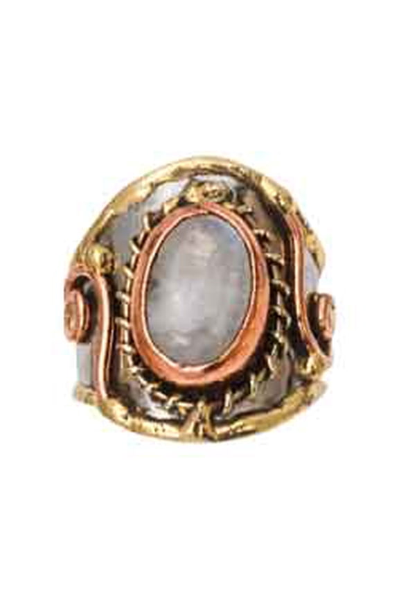 Mixed Metal Moonstone Cuff Ring | Steel by Medieval Collectibles