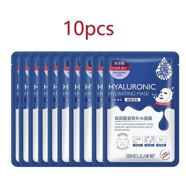 10 piezas de mascarilla Facial de ácido hialurónico hoja de poros hidratante Control de aceite antienvejecimiento reposición blanqueamiento cuidado Facial TSLM1 Tan Jianjun unisex