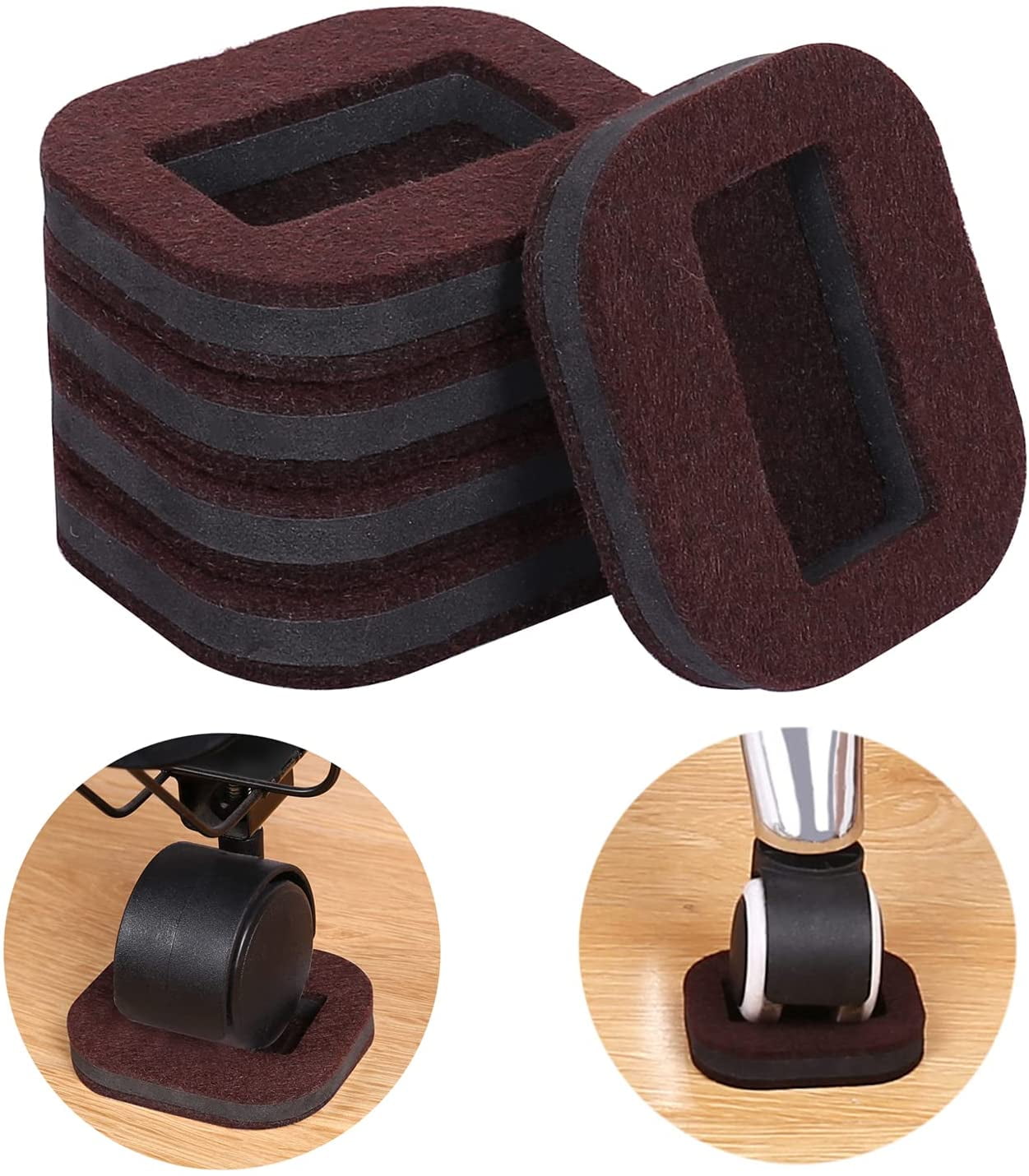 *Pkt Of 24 Castor Cups Furniture Floor Protector Glides Brown & Felt Pad 60Mm 