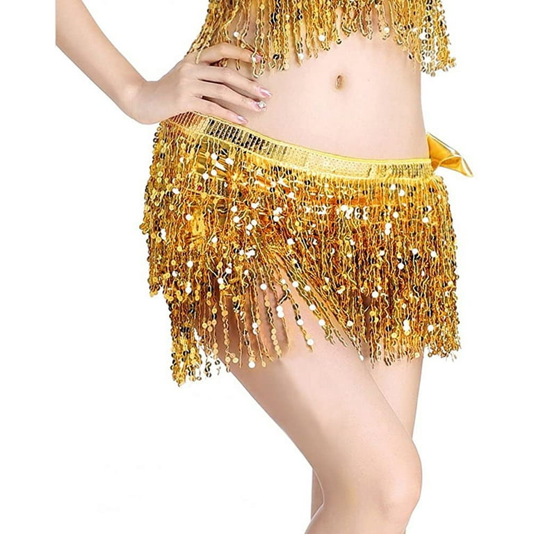 Women's Belly Dance Hip Scarf Performance Outfits Skirt Festival Clothing, gold,F114303 