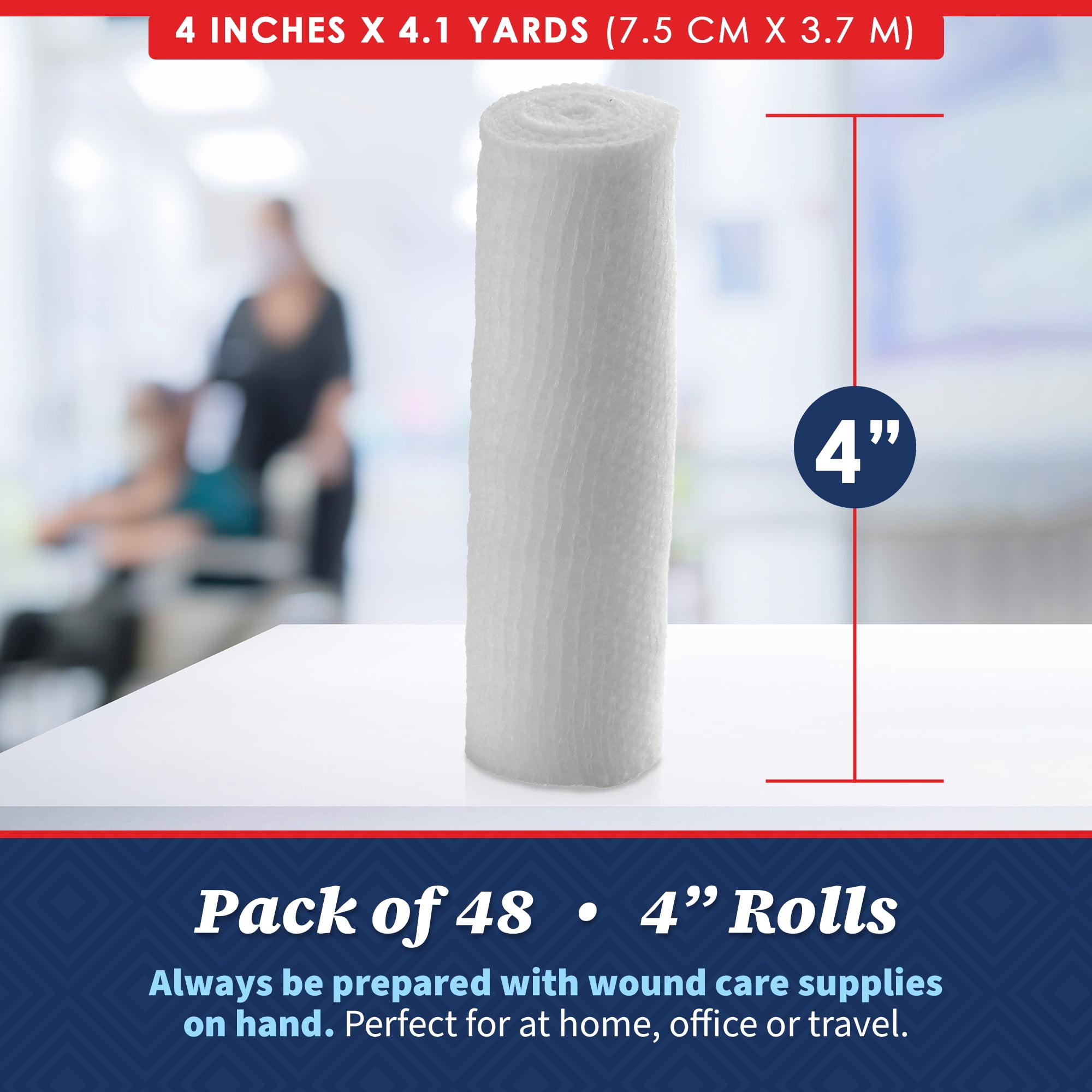 MEDca Bandage Rolls 48 Count, 4" x 4.1 Yds Medical Grade Gauze