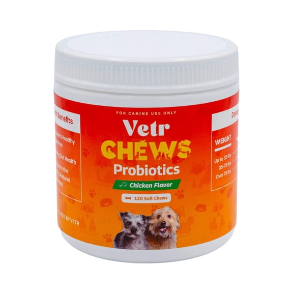 Vetr Probiotic Chews for Dogs - Chicken Flavored - 120 Soft Chews - Vet-Formulated
