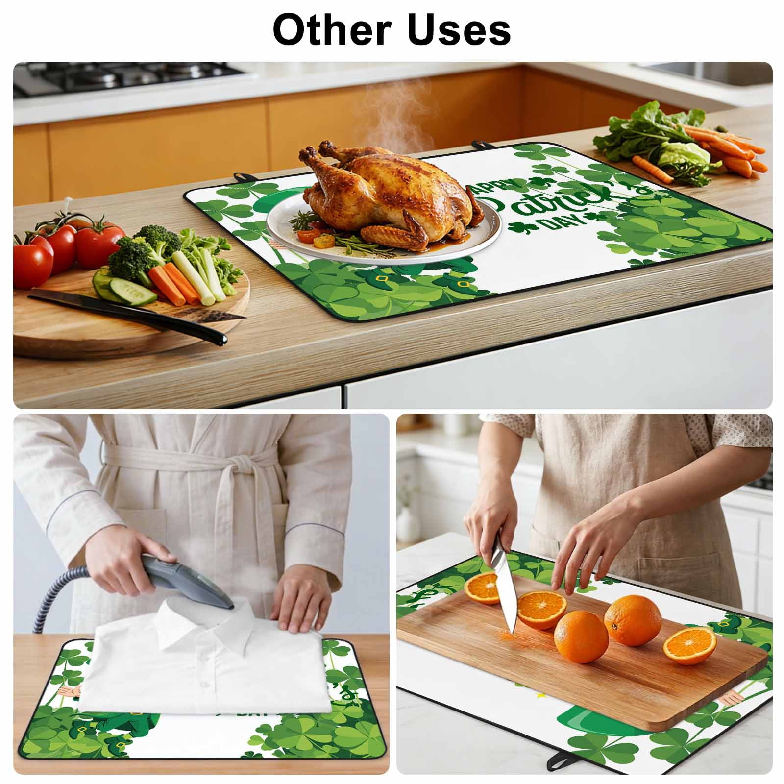 Happy St. Patrick's Day Stove Top Cover for Electric Stove, Heat-proof & Non Slip Glass Top Stove Cover Protector, Cartoon Green Elf Lucky Shamrock Kitchen Flat Cooktop Rubber Mat 24x21 Inches