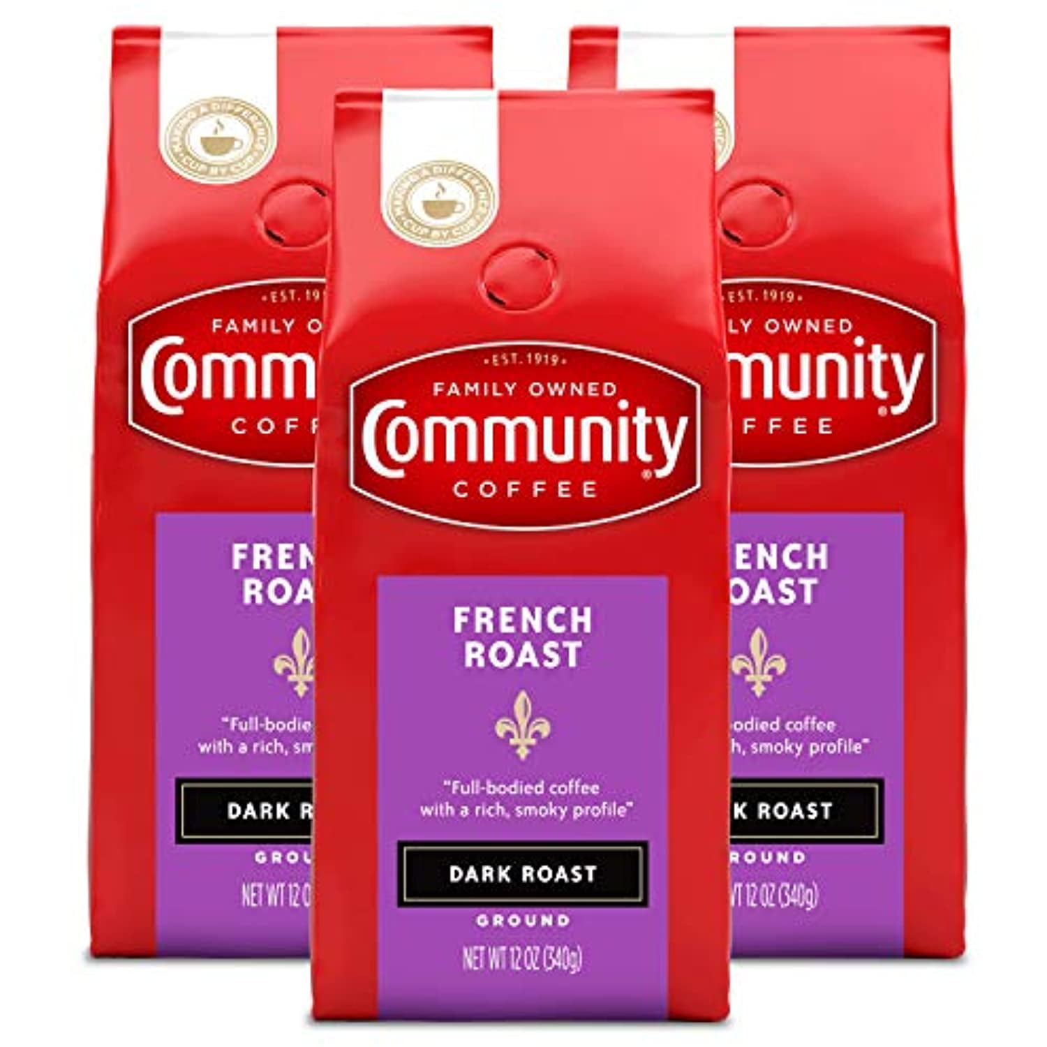 Community Coffee French Roast Dark Roast Ground 12 Oz 3 Ct Gable Top 12