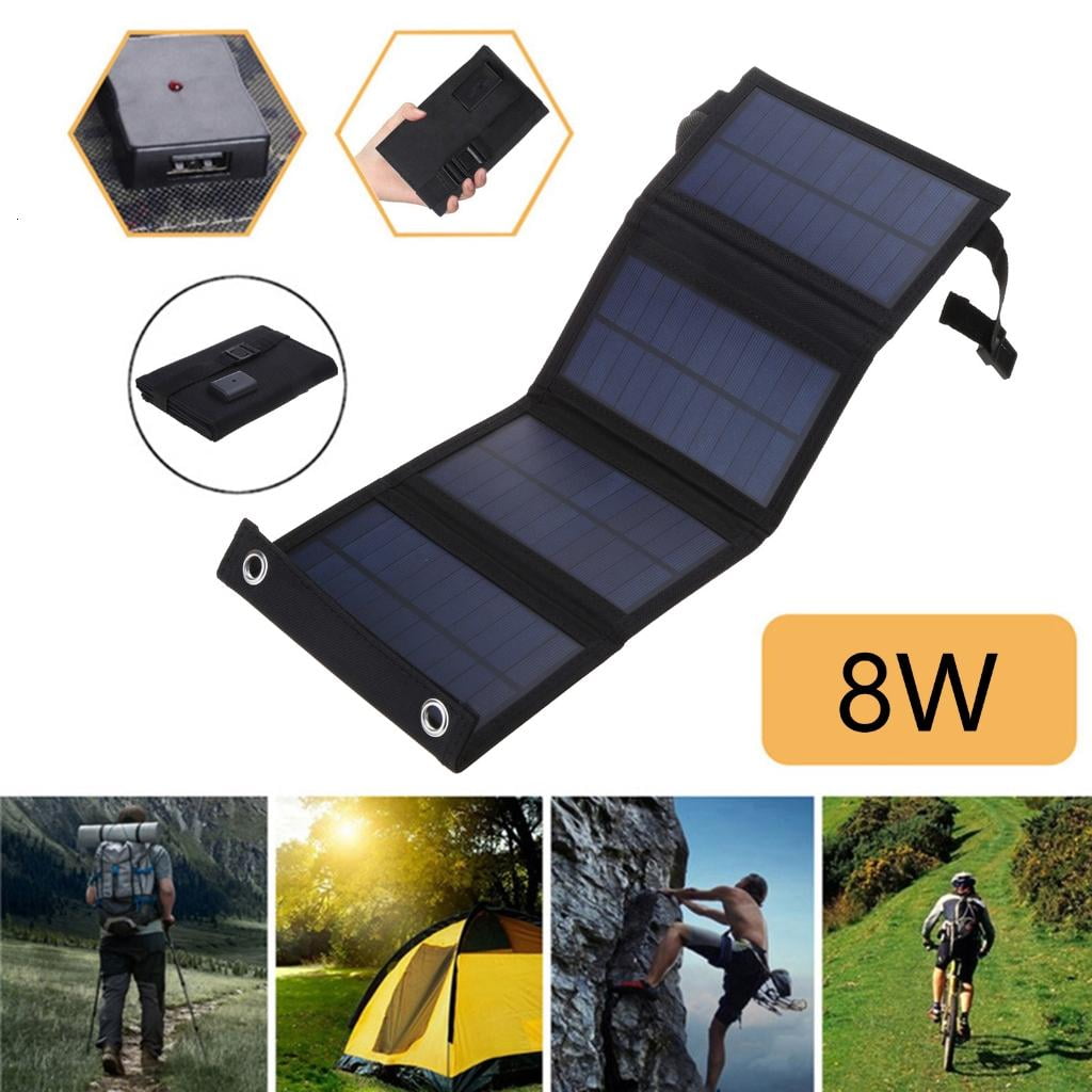 Oasiva 8W Foldable Solar Panel 5V Portable Battery Charger USB Port Outdoor Waterproof Power Bank for Phone PC Car RV Boat