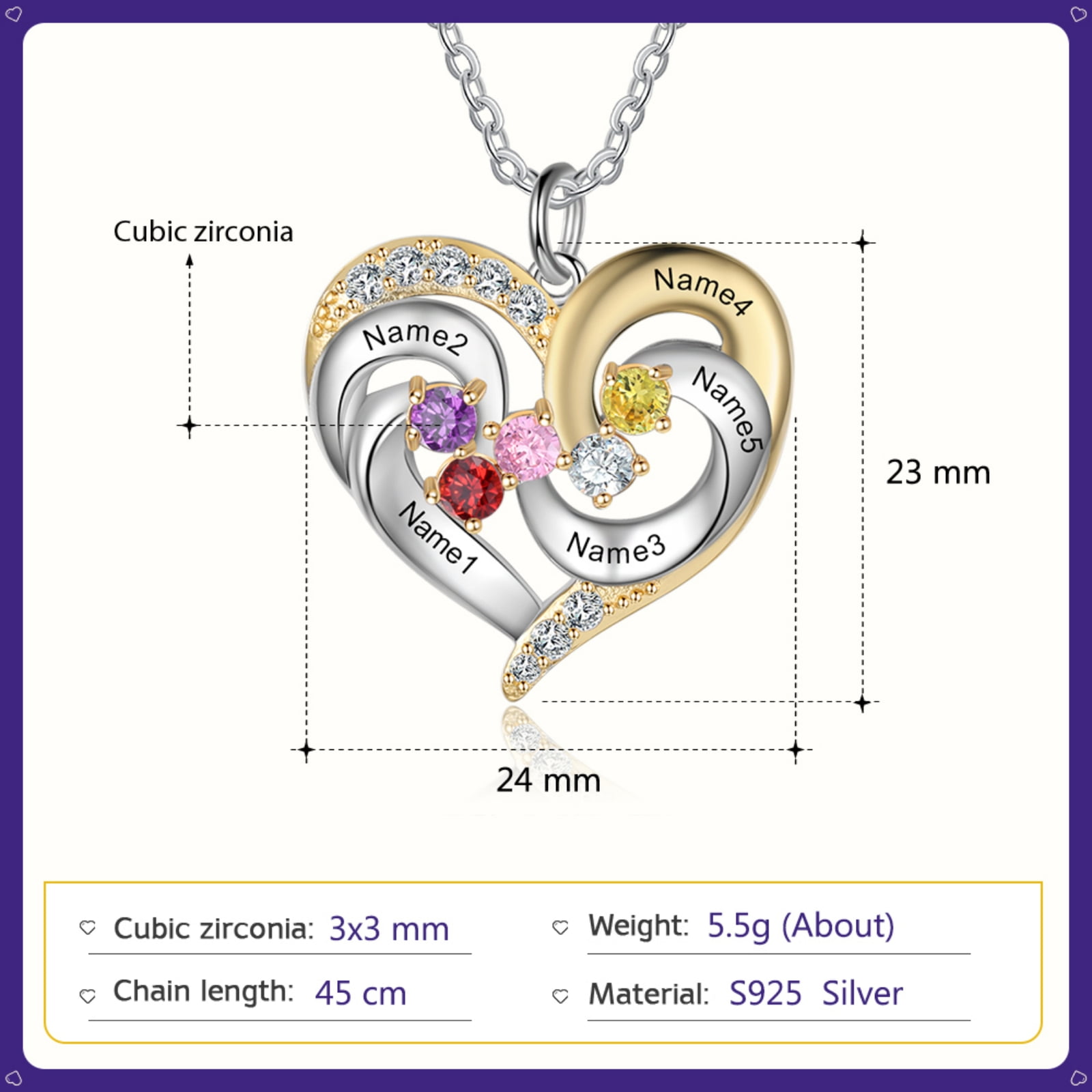 Mementos Personalized Mother's Family Birthstone and Names Necklace