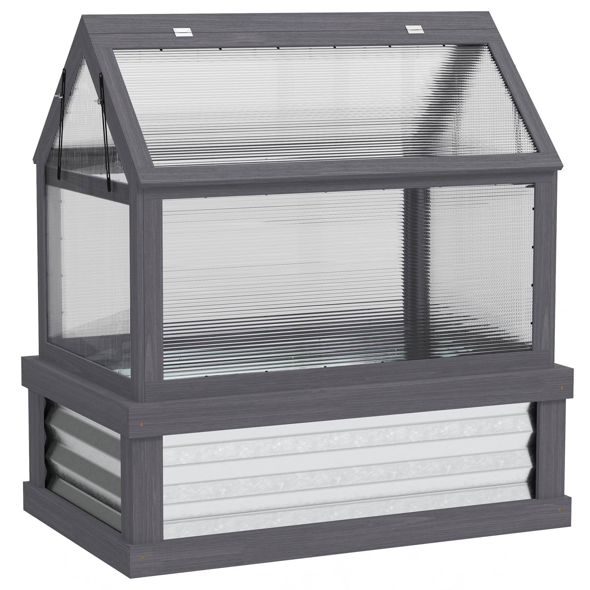 Outsunny Raised Garden Bed with Polycarbonate Greenhouse, Wooden Cold Frame Greenhouse, Garden Flower Planter Protection, 35.5"x22.5"x38.25", Gray