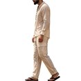 thumbnail image 4 of Miqool Mens 2 Piece Outfits Linen Stand Collar Long Sleeve Shirt Loose Workwear Pants Matching Set Casual Loungewear Tracksuit S‑3XL, 4 of 8
