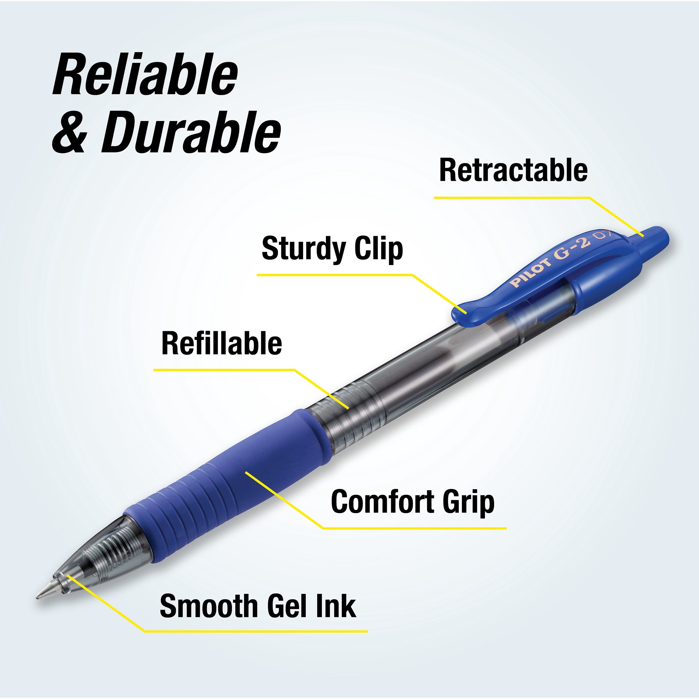 Pilot G2 Retractable Gel Pens, Fine Point (0.7 mm), Blue Ink, 5 Count