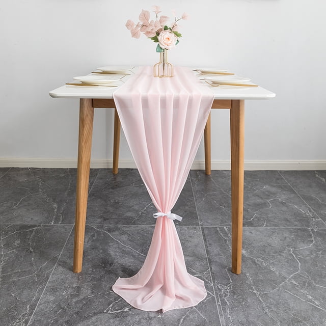 Nvzi Camino de mesa de gasa transparente para bodas, 72 x 305 cm, romántico camino de mesa de tul para decoración de bodas, fiestas de cumpleaños, decoración de mesa nupcial, 1 unidad, rosa claro