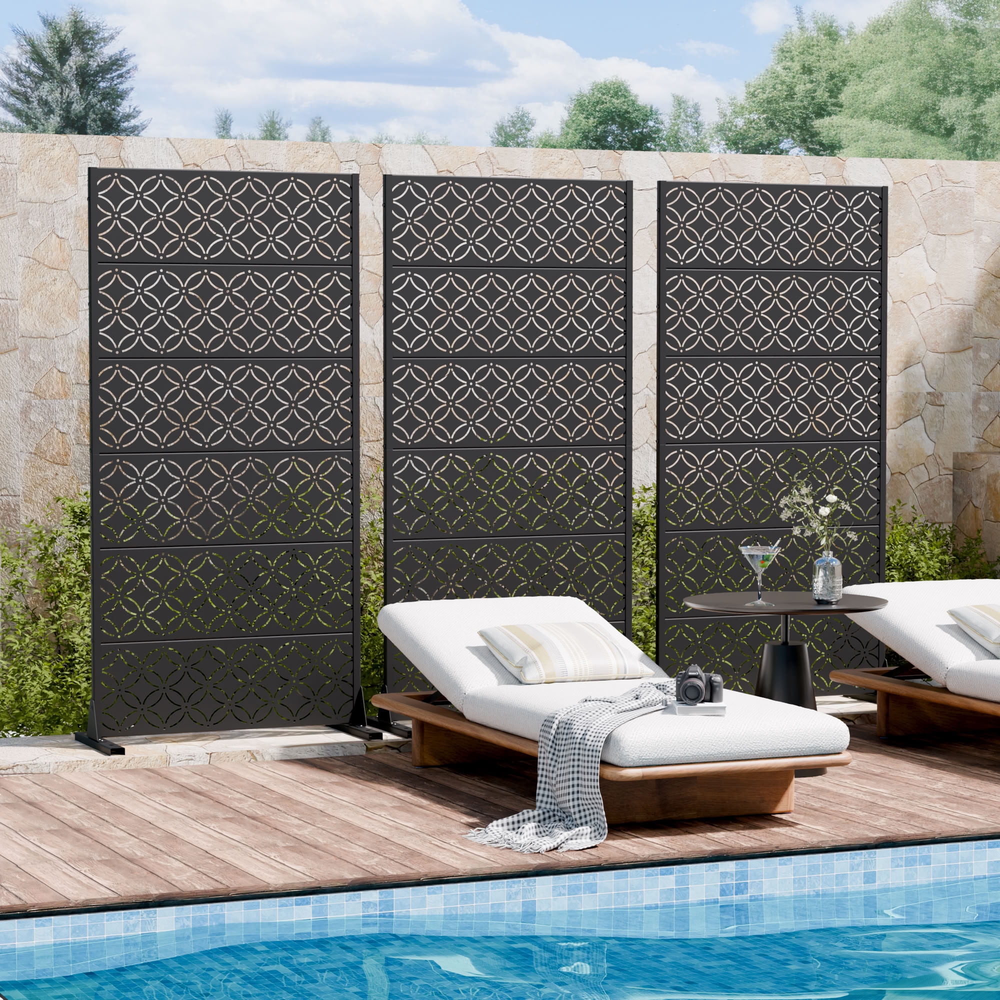 MAYEERTY 72*35in Outdoor Privacy Screen, Powder Coated Metal Privacy Panel, Hot Tub Privacy Divider for Patio, Balcony