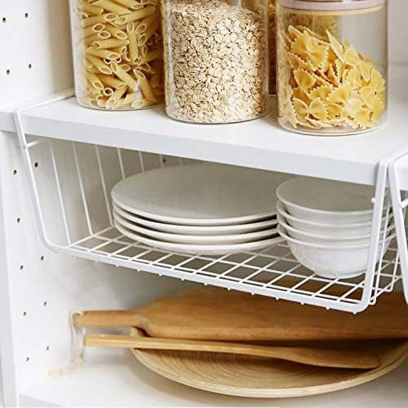 Under Shelf Basket, White – 1-Pack Space-Saving Storage Organizer for Kitchen, Pantry, Closet, Office – Wire Metal Shelf Organizer, No Tools Required
