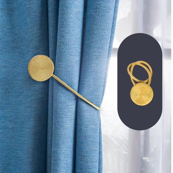 Fasiaou Magnetic Curtain Tiebacks- with a Thicker Twist Rope & Strong Magnet Tieback Window Treatment Holdbacks Draperies Holders Decorative Drape Handmade Tie Back (Gold, 1)