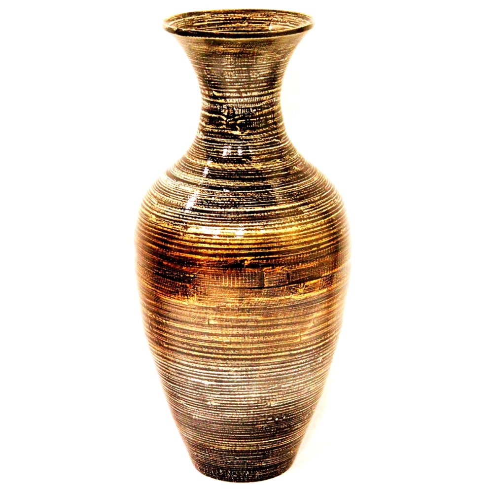 25" Spun Bamboo Floor Vase Bamboo In Black And Gold