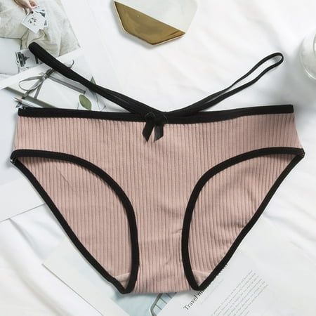 

Best Gift! MIARHB Ladies Solid Color Striped Cotton Crotch Sexy Seamless One-band Low-waist Briefs