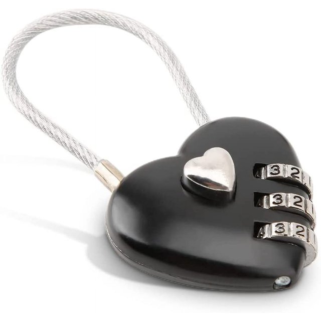 Combination Lock, 3 Digit Cute Love Padlock Mini Outdoor Combo Gate Lock Travel Luggage Locks Heart Shape Love Lock for Gym Locker, Extracurricular Locker, Home(Black)