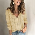 thumbnail image 7 of Women's Solid Color Long Sleeve Cutout V-Neck Knitted Cardigan Sweater for Fall and Winter, Cozy and Fashionable, Perfect for Layering,Beige,Size L, 7 of 7