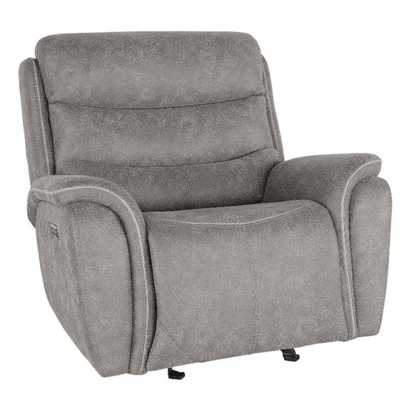 Benjara Folu 41" Glider Chair- Power Recliner- Cushioned- Gray Faux Leather