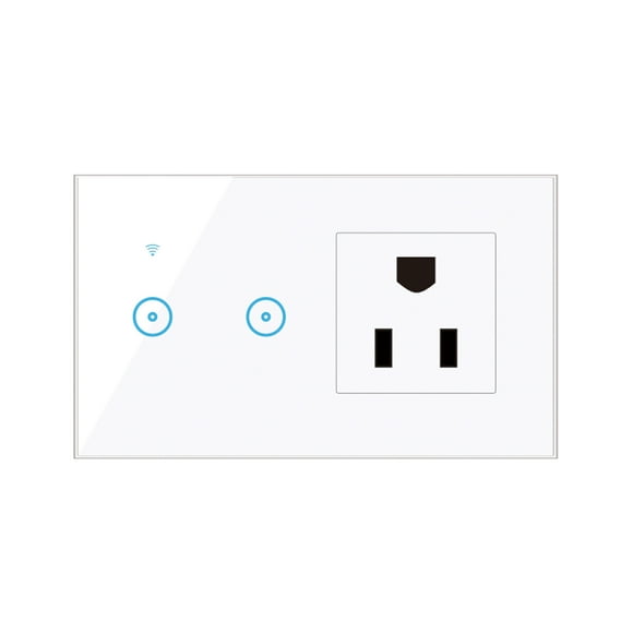 ikayaa 95- Smart Wall Outlet with 2 Gang Touch Switch Smart Life APP Remote Control, Voice Control, Touch Control Compatible with Assistant Smart Switch Outlet Standard White 2 Gang & US Standard