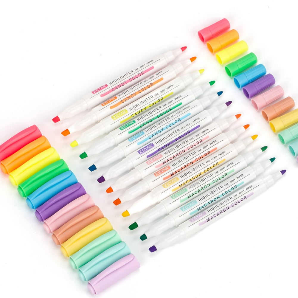 ZEYAR Highlighters, Dual Tips Marker Pen, Chisel and Fine Tips, 12 colors,  Water Based, Assorted Colors, Quick Dry (12 colors) 