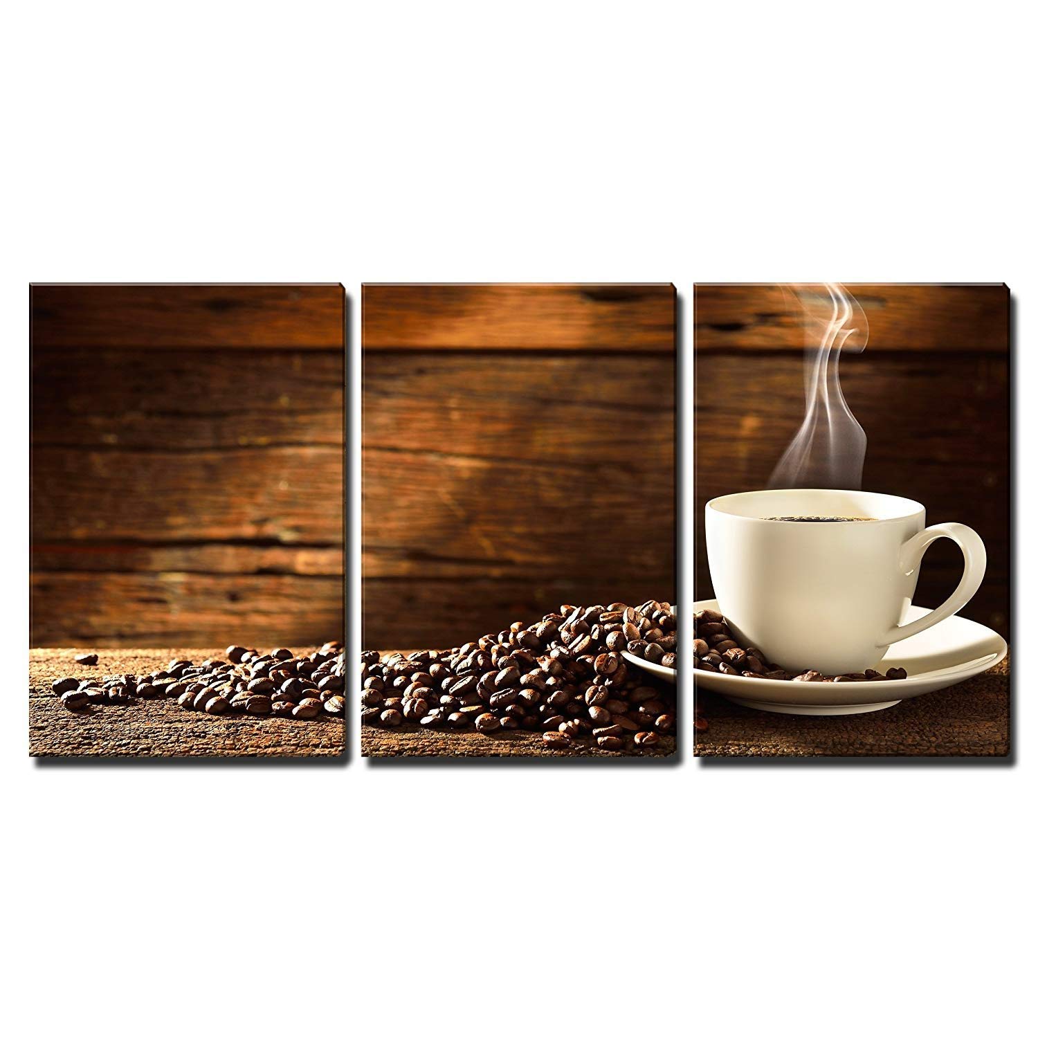 Wall26 3 Piece Canvas Wall Art Coffee Cup and Coffee Beans on Old