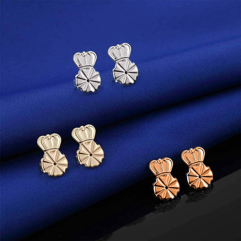 2 Pairs Earring Backs for Droopy Ears,Adjustable Crown Large Earring Backs  for Heavy Earring,18K Gold Plated Hypoallergenic Earring Lifters Secure