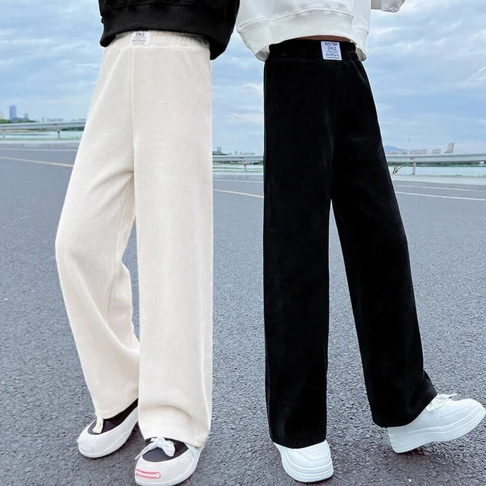 Pantalon De Jogging Large Pour Filles – Taille Haute Élastique, Jambe Droite, Avec Cordon Et Poches (Gris, Taille 12-13 Ans)