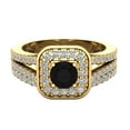 thumbnail image 4 of Black Diamond Wedding Ring Set Round Cut Black Diamond Cushion Halo Rings Split Shank 14K Gold 1.25 Carat (H,SI1), 4 of 5