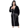 thumbnail image 1 of Men Patchwork Fashion Long-sleeved Hooded Belted Comfortable Night Gown Bathrobe, 1 of 9