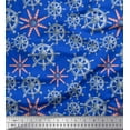 thumbnail image 1 of Soimoi Blue Rayon Fabric Lighthouse & Ship Wheel Nautical Printed Fabric 1 Yard 42 Inch Wide, 1 of 1
