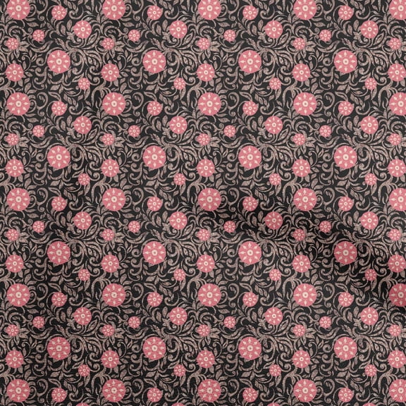 oneOone Polyester Spandex Black Fabric Asian Suzani Sewing Material Print Fabric By The Yard 56 Inch Wide