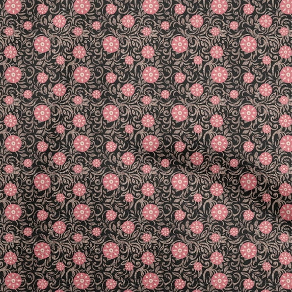 oneOone Cotton Poplin Twill Black Fabric Asian Suzani Diy Clothing Quilting Fabric Print Fabric By Yard 56 Inch Wide