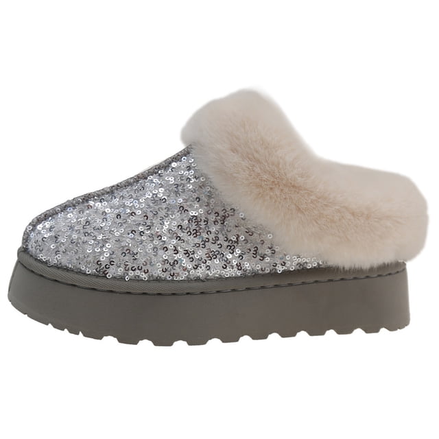 Pantuflas Peludas Con Lentejuelas Fdshgjhmk (Plata 39)
