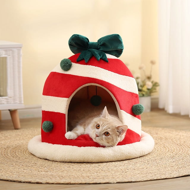 RKSTN Cat Lit Épaissi Plus Velours Cat Nid Rond Nid de Noël Petit 32*32