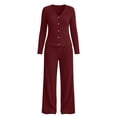 thumbnail image 4 of Miqool Womens 2 Piece Outfits Corduroy V Neck Button Front Long Sleeve Top Matching Pants Set Casual Loungewear Tracksuit S‑XXL, 4 of 7