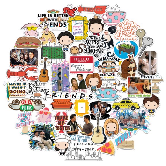 Friends Sticker Pack Die Cut Vinyl Large Delux Stickers Variety Pack - Laptop, Water Bottle, Scrapbooking, Tablet, Skateboard, Indoor/Outdoor - Set of 50