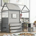 thumbnail image 3 of Harper & Bright Designs Twin Size House Loft Bed with Rolling Portable Desk and Storage, Kids Low Loft Tree House Bed Frame w/ 3 Drawer Chest, Ladder and Guardrail for Teens Boys Girls, Gray, 3 of 15