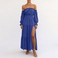 thumbnail image 3 of qafoshin Off Shoulder Dresses for Women Long Sleeve Solid Color Slit Maxi Dress, 3 of 6