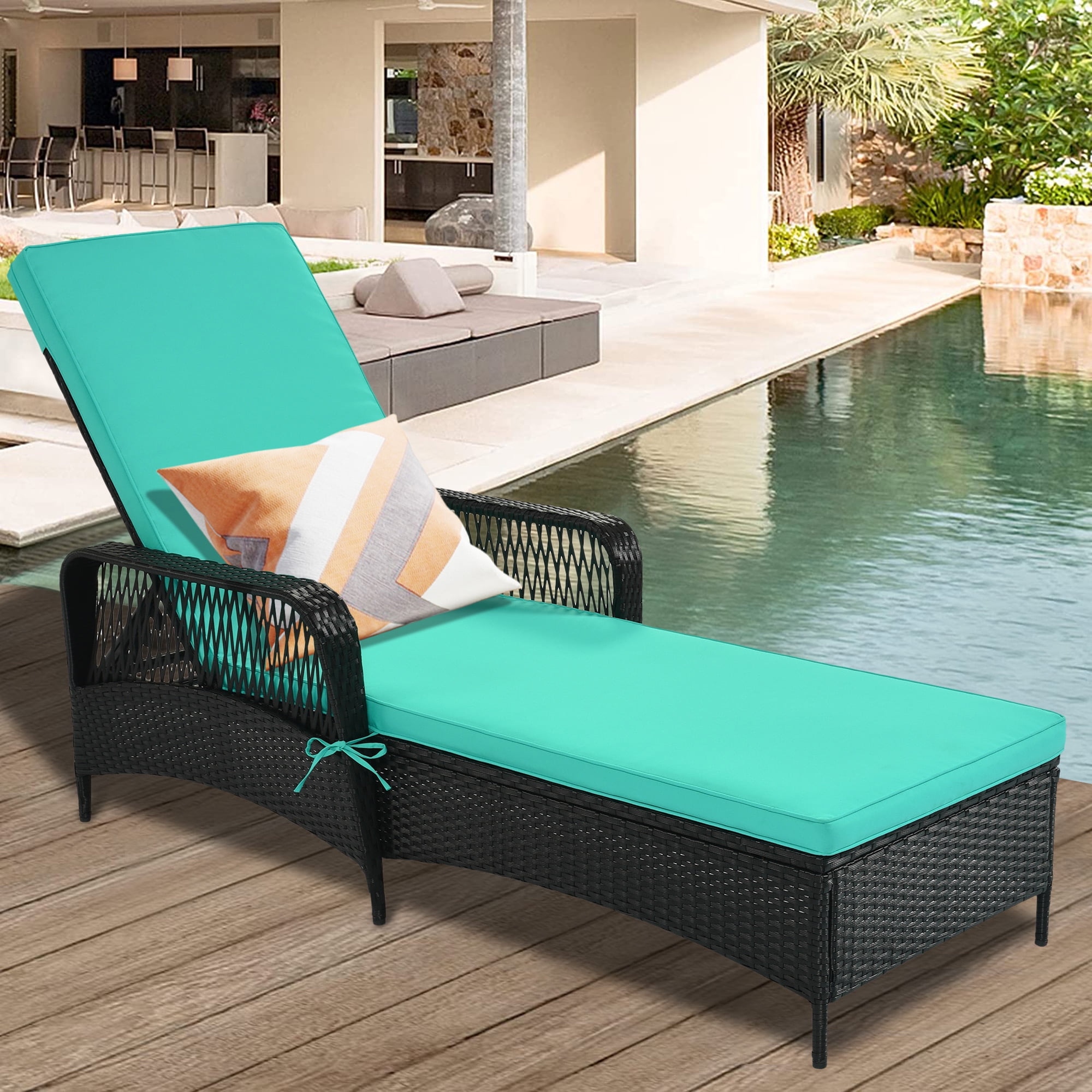 Patio Lounge Chair, Patio Chaise Lounges with Thickened Cushion, PE