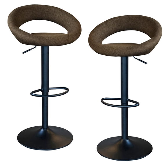 AmeriHome Arch Back Bar Stool Set Adjustable Height with Latte Poly Fabric Top for Kitchen, Bar, Garage