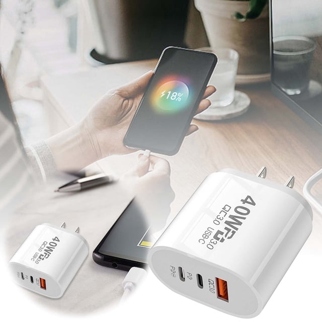 Estación de carga de 40 W, cargador de pared compacto, 2 puertos tipo C PD + 3 USB, ligero, portátil, multifuncional, resistente al sobrecalentamiento.