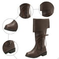 thumbnail image 6 of Wide Calf Knee High Boots Women Pull on Fold Over Leather Tall Riding Booties Round Toe Strappy Fall Winter Long Boots, 6 of 6