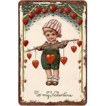 Cute Boy with Hearts Vintage Tin Sign Valentine Metal Sign Valentine's Day Gift Wall Decor for Home Office Bedroom Living Room Coffee Bar Club Pub Decor Housewarming Gift 5.5x8 Inch