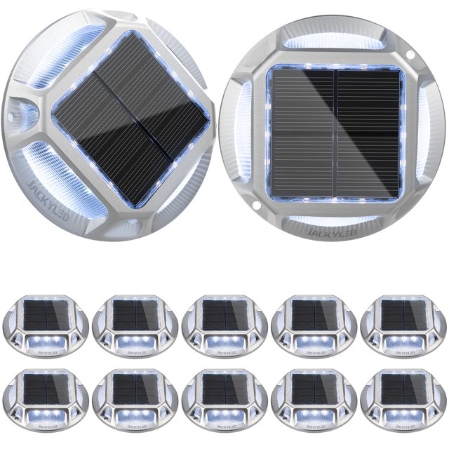 Jackyled Luces Solares De Marcador De Entrada, Paquete De 12 Luces Led Para Exteriores Con Energía Solar Para Muelle De Barcos, Luces Solares Para Cubierta Ip68, Postes De Carretera Impermeables Para