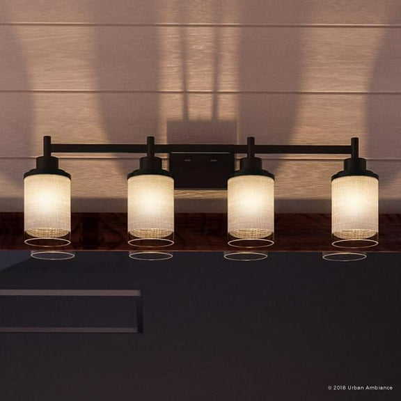 Urban Ambiance Luxury Farmhouse Bath Fixture, Size: 9-7/16"H x 31"W, with Transitional Style Elements, Olde Bronze Finish and Etched Umber Linen with Clear Edge Shade, UHP2015