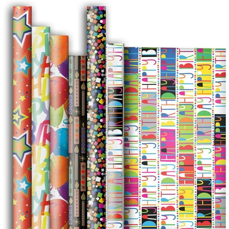 Jillson & Roberts Premium Gift Wrap Roll Assortment, Birthday Designs (6 Rolls)