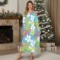 thumbnail image 4 of SEANATIVE Women's Nightgowns Soft Button Front Sleep Shirt Long Sleeve Night Gown Fall Winter Pajama Dress Cozy Full-Length Nightwear for Home Bedroom, XL, Flower Leaf Blue Green, 4 of 7
