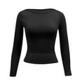 thumbnail image 3 of Womens Shirts Crop Top Crewneck Solid Slim Fit Long Sleeve Womens Shirts Black Size XS, 3 of 5