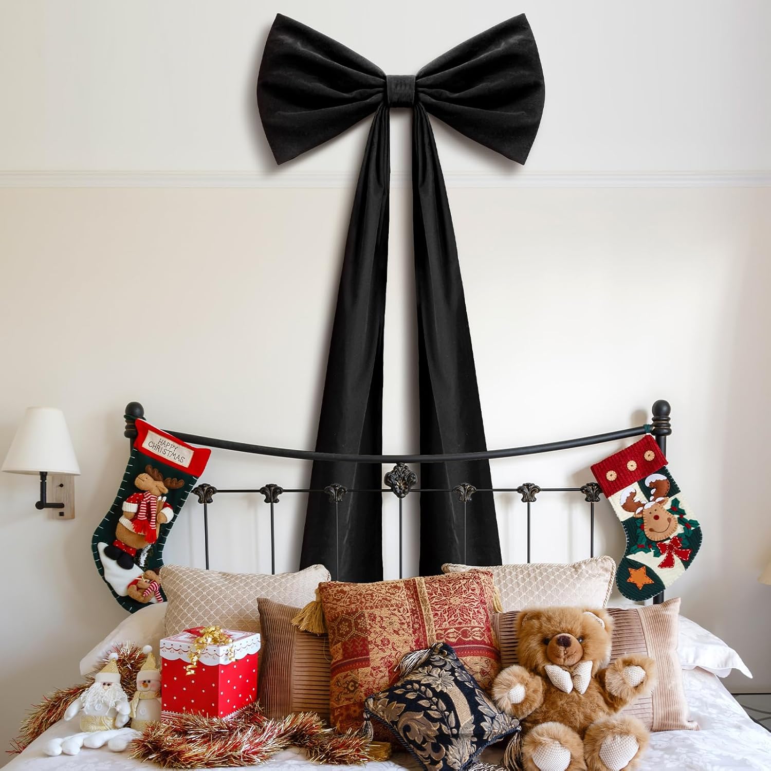 Guvpev 6FT Christmas Bows - Extra Large Black Velvet Bows for Christmas Tree Decor, Giant Xmas Tree Toppers Bows for Home, Windows, Wall, Mantel, Birthday, Wedding, Valentine's Day Party Decorations