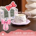 thumbnail image 4 of Ceramic Coffee Mug and Saucer Set with Bow - 260ml Floral Porcelain Tea Cup with Butterfly Design for Women, Ideal for Latte, Cappuccino - Home, Office, Gift (Purple), 4 of 8